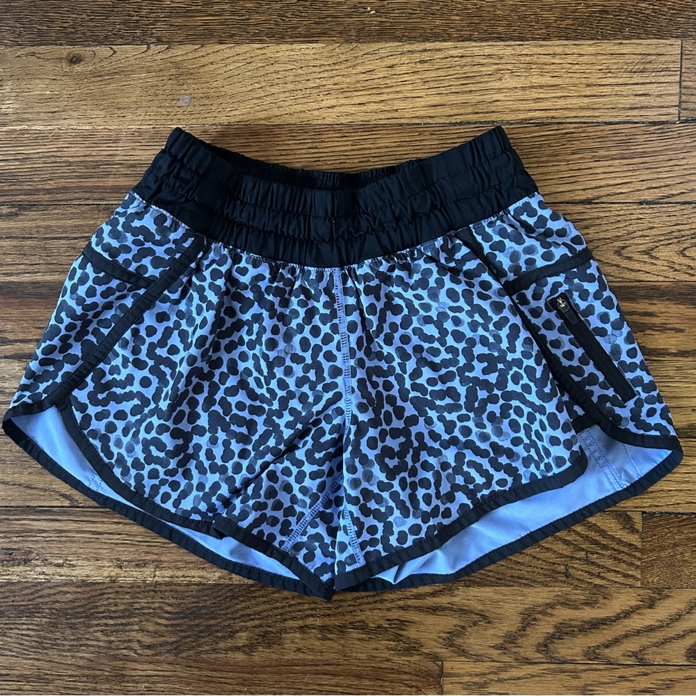 EUC Lululemon Light Blue Print Athletic Shorts with Black Trim